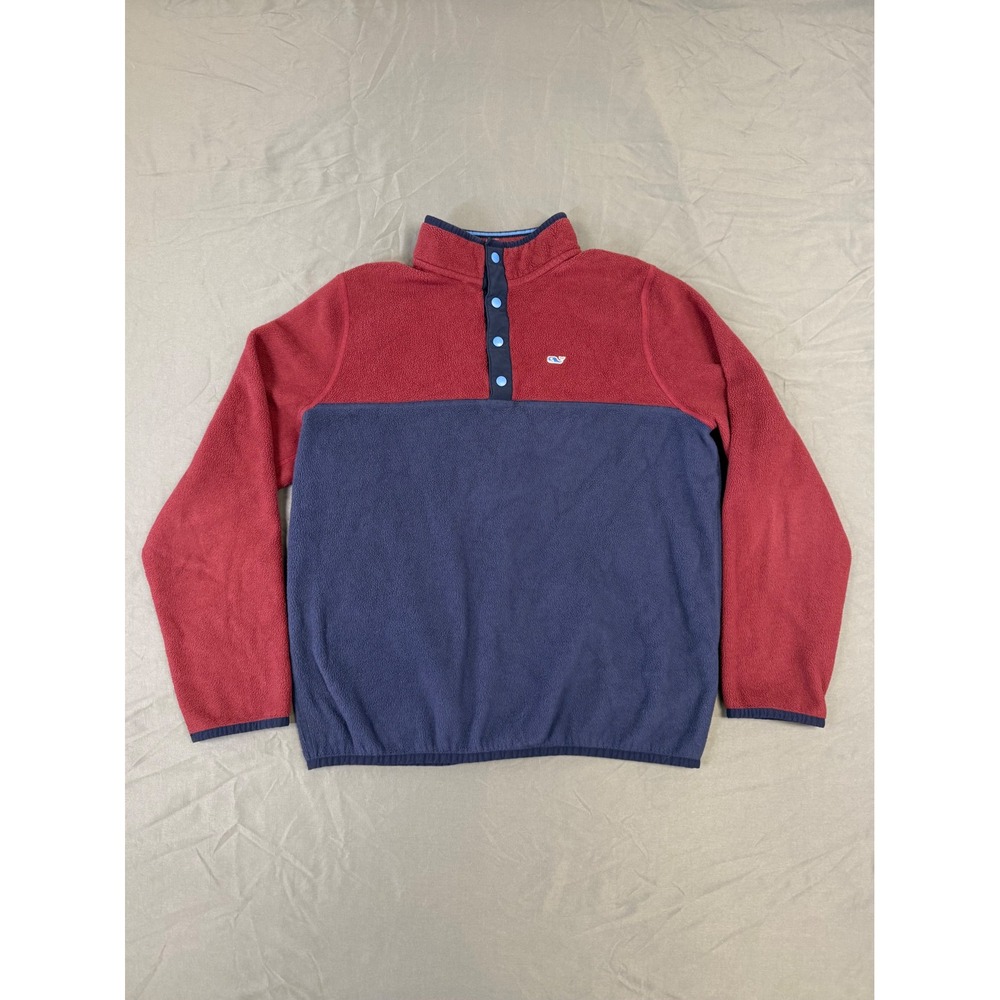 Vineyard Vines Kids XL 18 Red Navy Blue Colorblock Fleece Snap Pullover 3K001515
